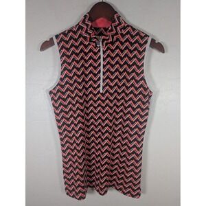Tail Shirt Womens Medium Coral Sleeveless Golf Quarter Zip Chevron Mock Neck